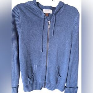 Women's medium hooded front zipper sweater in a blue/grey color.